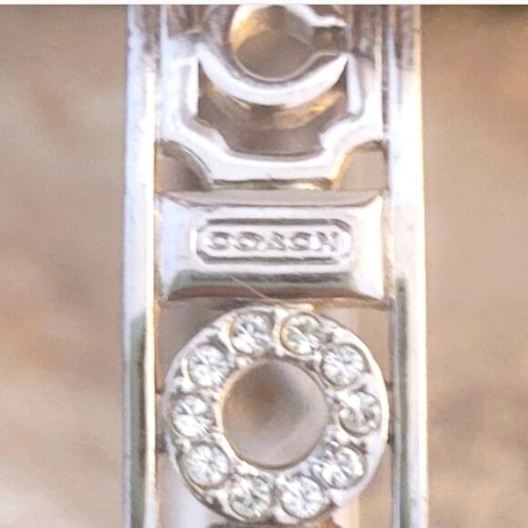 Coach Rare Silver & Crystal Cut-Out Bangle Bracelet with Dust Bag EUC MSRP $150 - Picture 5 of 10